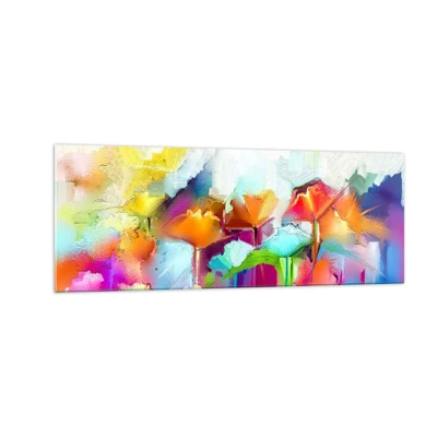 Schilderen op glas - De regenboog is tot bloei gekomen - 140x50 cm