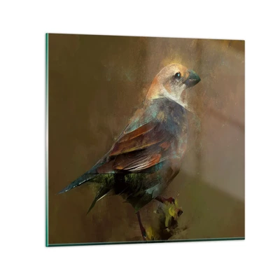 Schilderen op glas - Een mus, een klein vogeltje - 60x60 cm