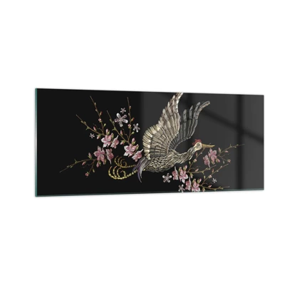 Schilderen op glas - Exotische geborduurde vogel - 100x40 cm