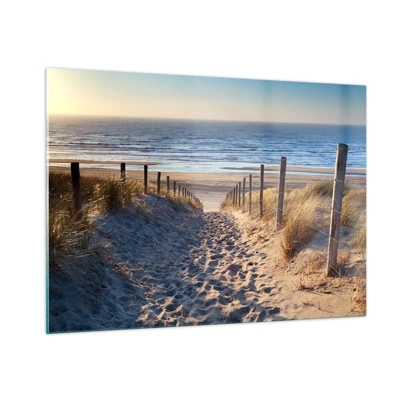 Schilderen op glas - Het geluid van de zee, het zingen van vogels, een wild strand tussen het gras... - 100x70 cm