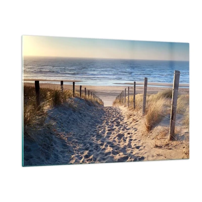 Schilderen op glas - Het geluid van de zee, het zingen van vogels, een wild strand tussen het gras... - 120x80 cm