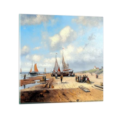 Schilderen op glas - Na een geslaagde vangst - 70x70 cm