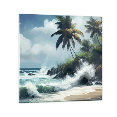 Schilderen op glas - Op een tropische kust - 70x70 cm
