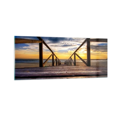 Schilderen op glas - Rechtstreeks naar het rustige strand bij zonsondergang - 100x40 cm