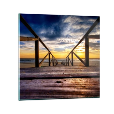 Schilderen op glas - Rechtstreeks naar het rustige strand bij zonsondergang - 40x40 cm