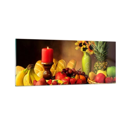 Schilderen op glas - Stilleven met brood en fruit - 100x40 cm