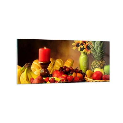 Schilderen op glas - Stilleven met brood en fruit - 120x50 cm