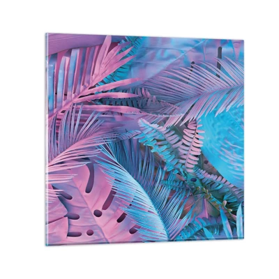Schilderen op glas - Tropen in roze en blauw - 70x70 cm