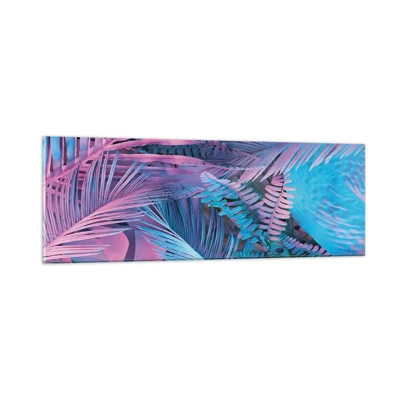 Schilderen op glas - Tropen in roze en blauw - 90x30 cm