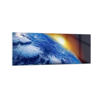 Schilderen op glas - Zonsopgang boven de blauwe planeet - 140x50 cm