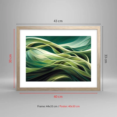 Een poster in een licht eiken lijst - Abstract groen spel - 40x30 cm