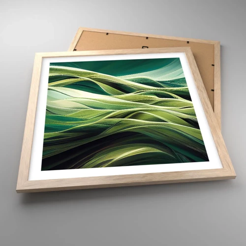 Een poster in een licht eiken lijst - Abstract groen spel - 40x40 cm