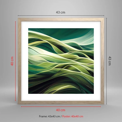 Een poster in een licht eiken lijst - Abstract groen spel - 40x40 cm