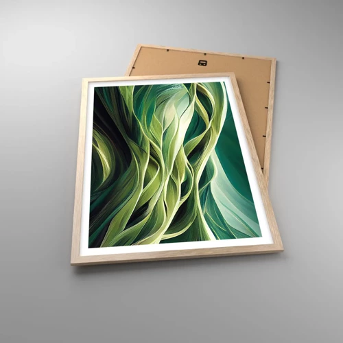 Een poster in een licht eiken lijst - Abstract groen spel - 50x70 cm