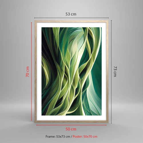 Een poster in een licht eiken lijst - Abstract groen spel - 50x70 cm