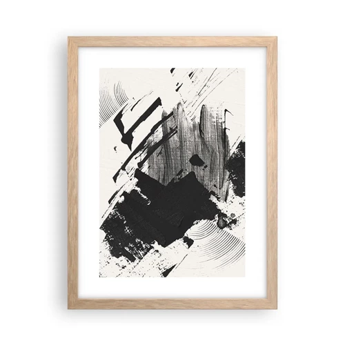 Een poster in een licht eiken lijst - Abstractie – expressie van zwart - 30x40 cm