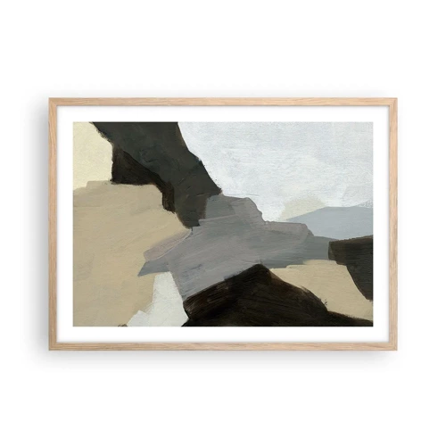 Een poster in een licht eiken lijst - Abstractie: het kruispunt van grijs - 70x50 cm
