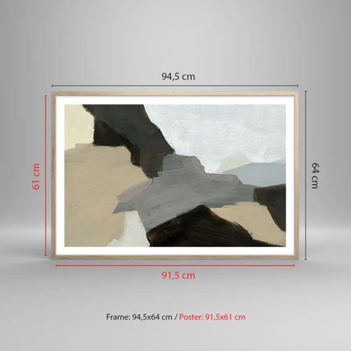 Een poster in een licht eiken lijst - Abstractie: het kruispunt van grijs - 91x61 cm
