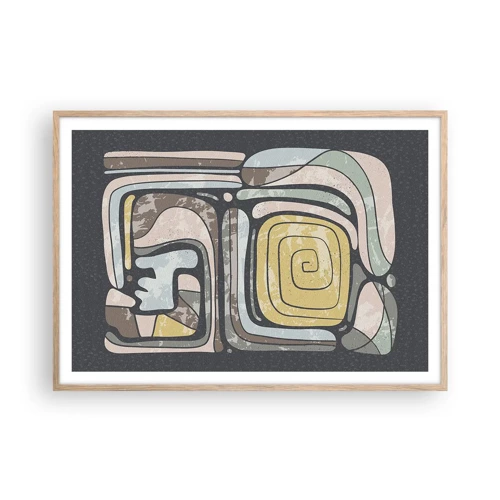 Een poster in een licht eiken lijst - Abstractie in de precolumbiaanse geest - 100x70 cm