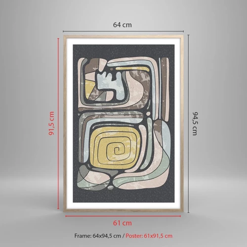 Een poster in een licht eiken lijst - Abstractie in de precolumbiaanse geest - 61x91 cm