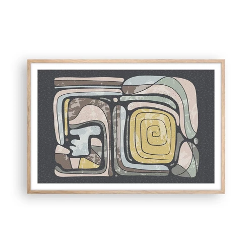 Een poster in een licht eiken lijst - Abstractie in de precolumbiaanse geest - 91x61 cm