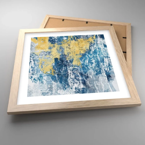 Een poster in een licht eiken lijst - Abstractie vol met weer - 30x30 cm