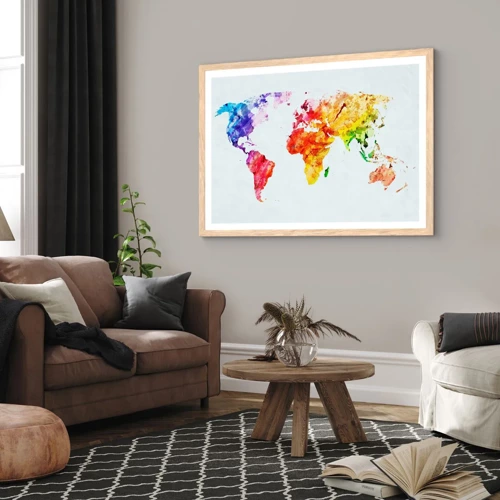 Een poster in een licht eiken lijst - Alle kleuren van de wereld - 40x30 cm