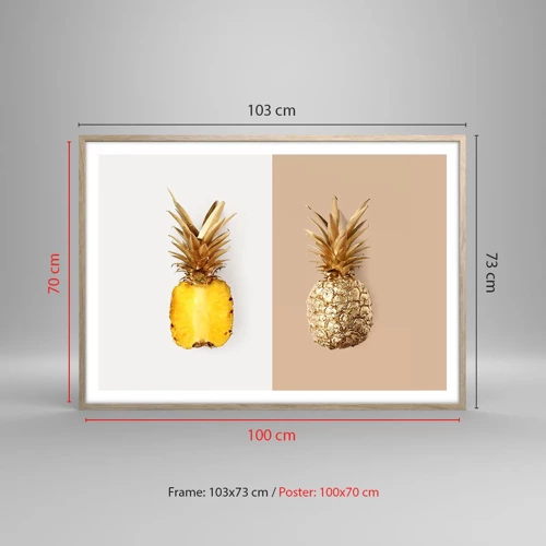 Een poster in een licht eiken lijst - Ananas voor ons - 100x70 cm