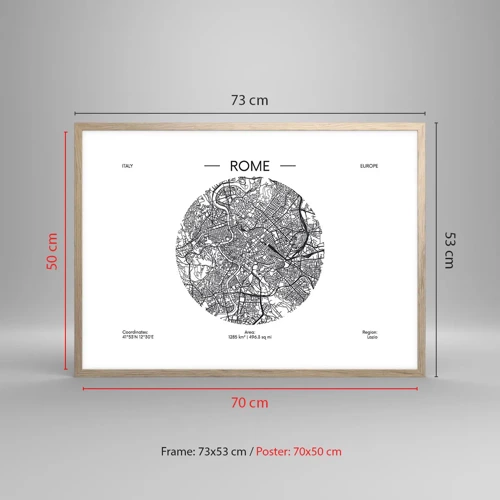 Een poster in een licht eiken lijst - Anatomie van Rome - 70x50 cm