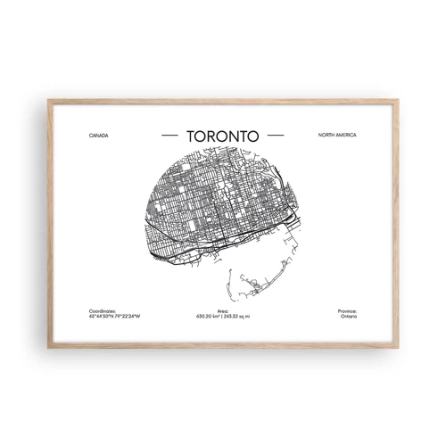 Een poster in een licht eiken lijst - Anatomie van Toronto - 100x70 cm