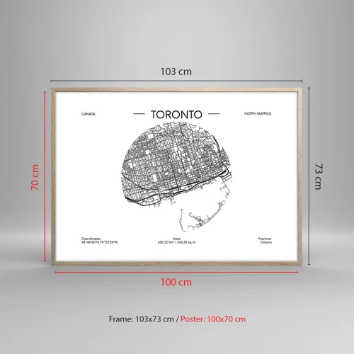 Een poster in een licht eiken lijst - Anatomie van Toronto - 100x70 cm