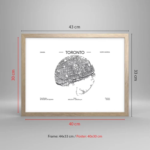 Een poster in een licht eiken lijst - Anatomie van Toronto - 40x30 cm