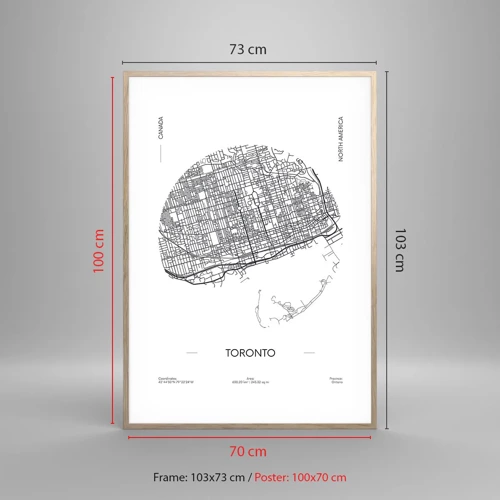 Een poster in een licht eiken lijst - Anatomie van Toronto - 70x100 cm