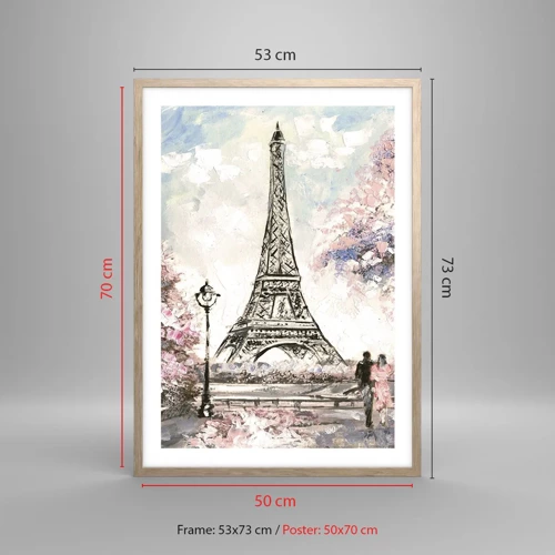 Een poster in een licht eiken lijst - Aprilwandeling door Parijs - 50x70 cm