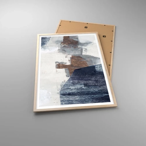 Een poster in een licht eiken lijst - Blauwe en bruine vormen - 61x91 cm