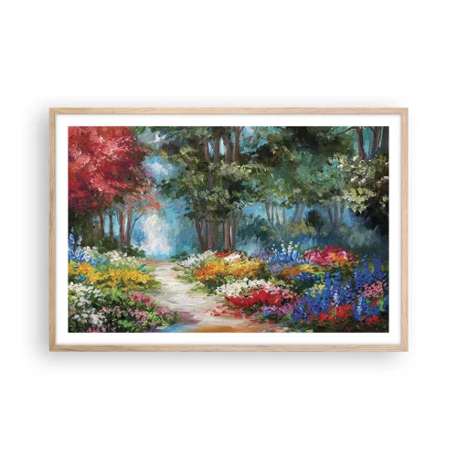 Een poster in een licht eiken lijst - Bostuin, bloemenbos - 91x61 cm