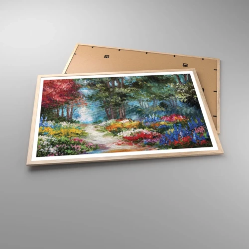 Een poster in een licht eiken lijst - Bostuin, bloemenbos - 91x61 cm