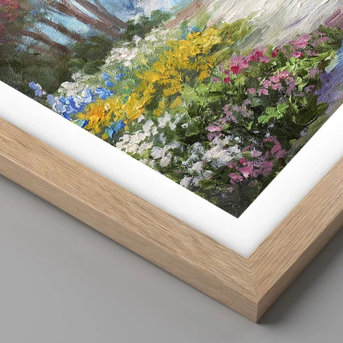 Een poster in een licht eiken lijst - Bostuin, bloemenbos - 91x61 cm