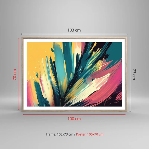 Een poster in een licht eiken lijst - Compositie – een explosie van vreugde - 100x70 cm