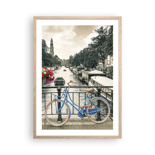 Een poster in een licht eiken lijst - De kleuren van de Amsterdamse straat - 50x70 cm