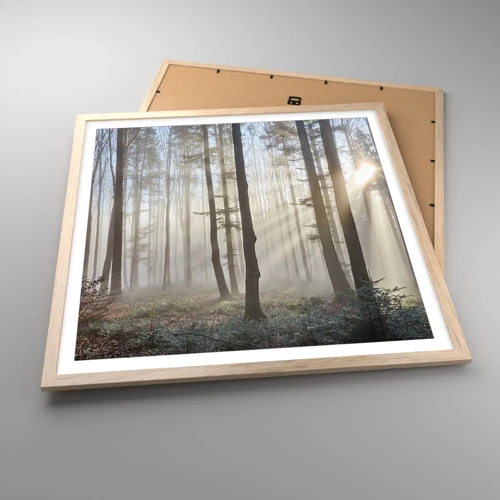 Een poster in een licht eiken lijst - De mist werd ook wakker - 60x60 cm