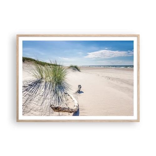 Een poster in een licht eiken lijst - De mooiste zandstrand? Oostzee-strand - 100x70 cm
