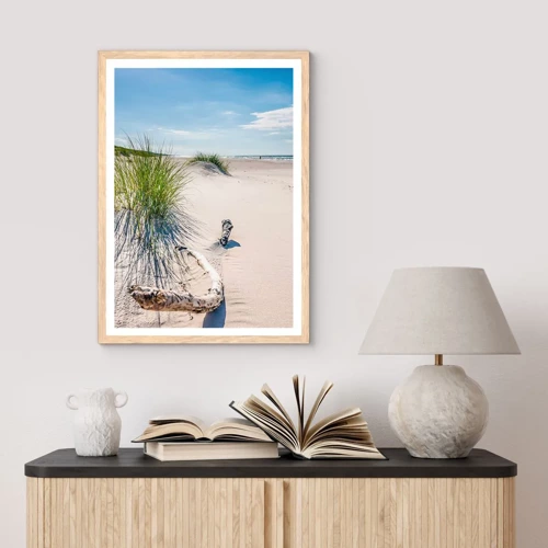 Een poster in een licht eiken lijst - De mooiste zandstrand? Oostzee-strand - 50x70 cm