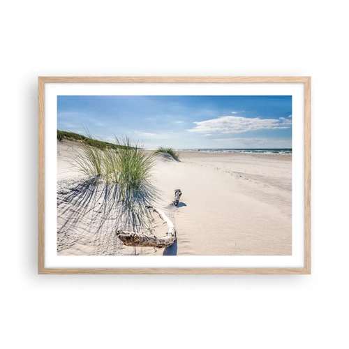 Een poster in een licht eiken lijst - De mooiste zandstrand? Oostzee-strand - 70x50 cm