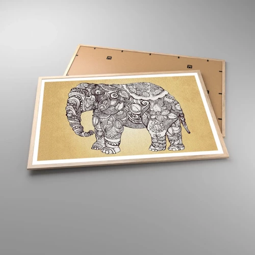 Een poster in een licht eiken lijst - De olifant heeft zichzelf bedekt - 91x61 cm