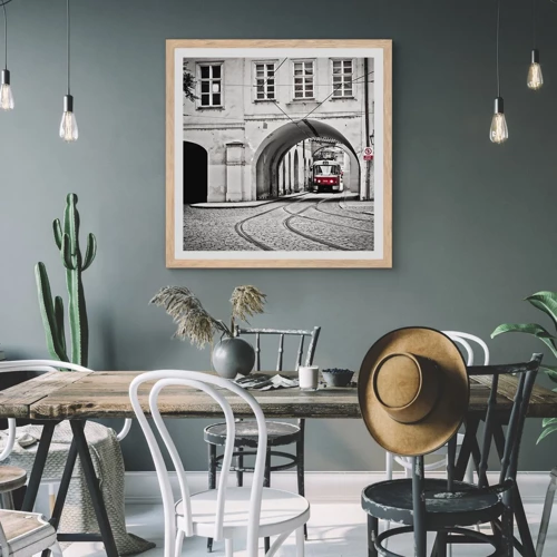 Een poster in een licht eiken lijst - Door het doolhof van de stad - 40x40 cm