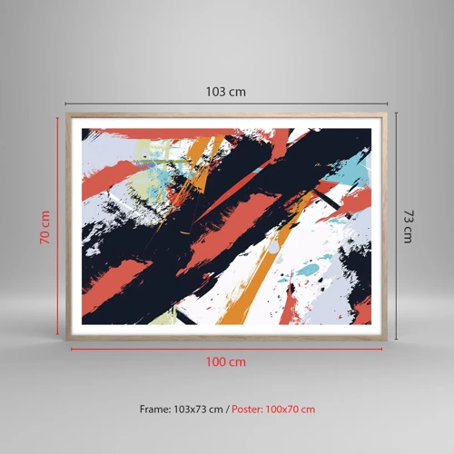 Een poster in een licht eiken lijst - Dynamische compositie - 100x70 cm