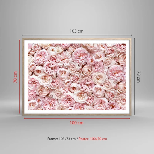Een poster in een licht eiken lijst - Een bed van rozen - 100x70 cm