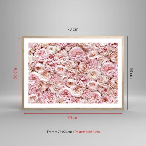 Een poster in een licht eiken lijst - Een bed van rozen - 70x50 cm
