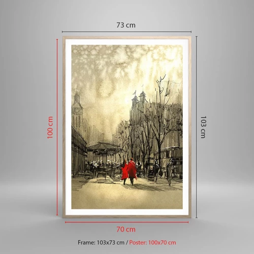 Een poster in een licht eiken lijst - Een date in de Londense mist - 70x100 cm